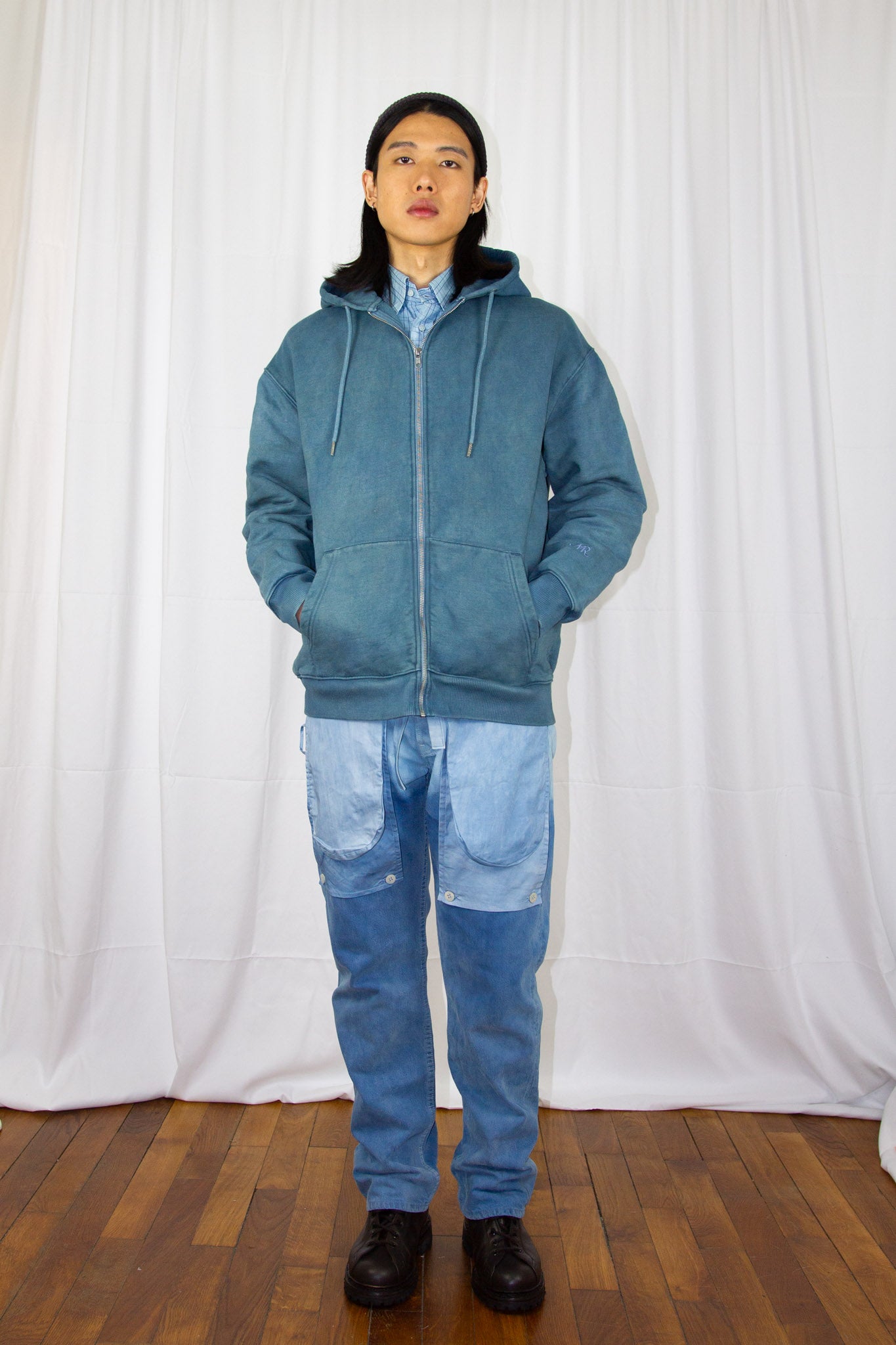 Le zip hoodie boxy organic indigo dye