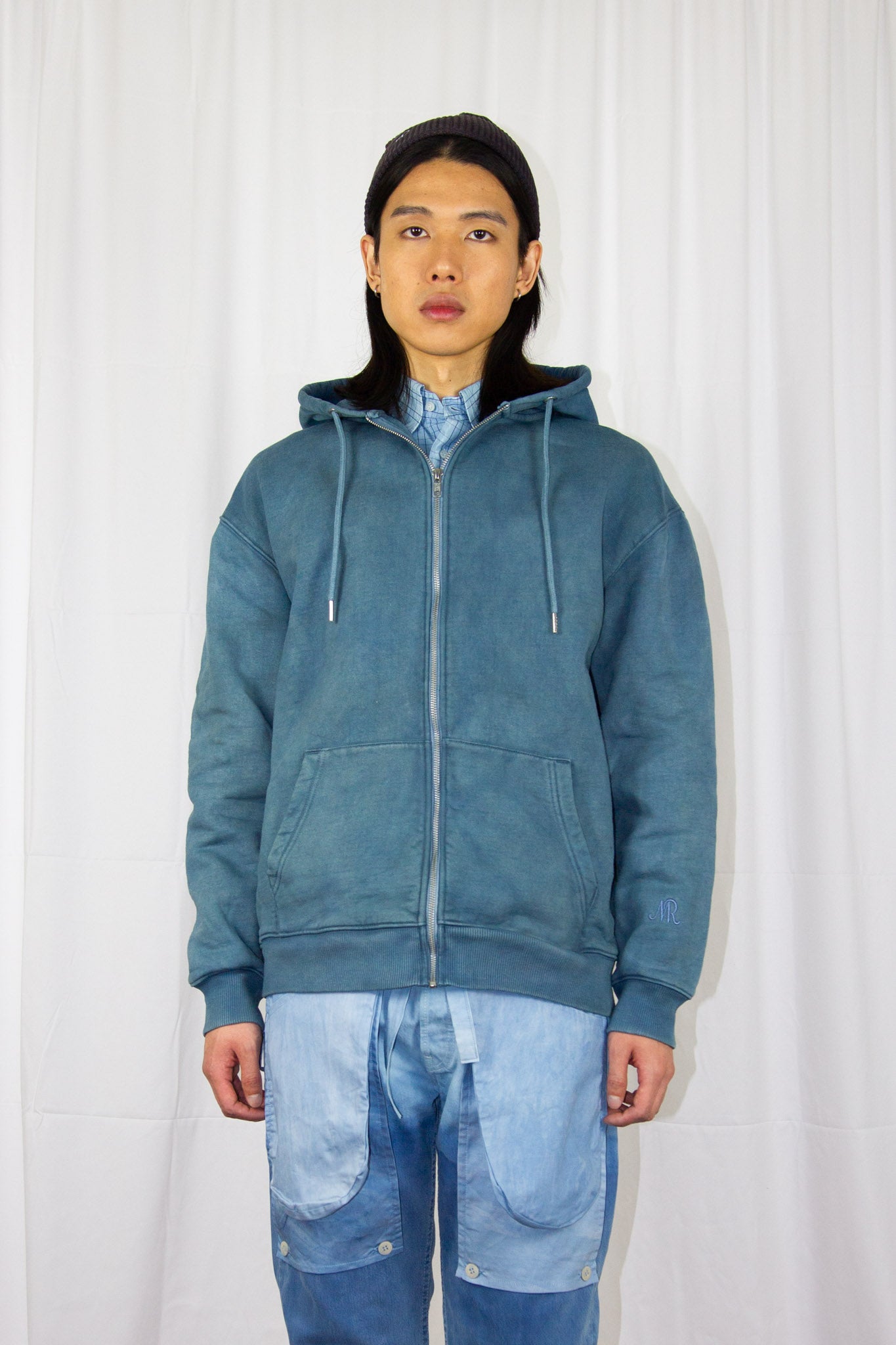 Le zip hoodie boxy organic indigo dye